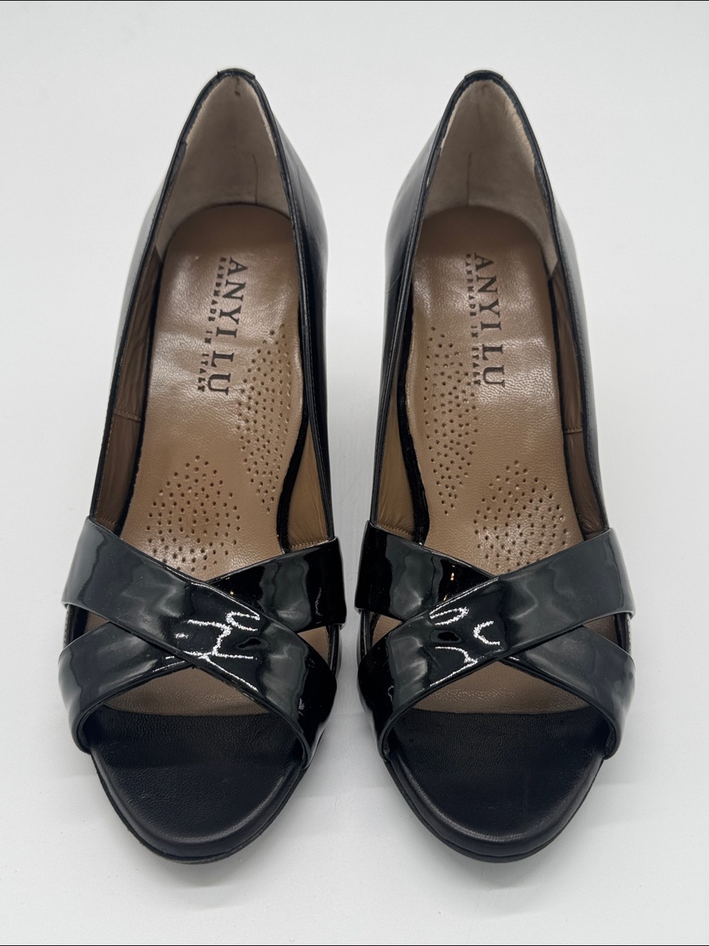 Anyi Lu black leather peep toe wedge heels - Picture 3 of 10